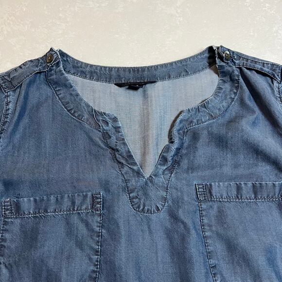 Lands' End Split Neck Lyocell Chambray Tunic Shirt Size 8 Lightweight Coastal - Picture 3 of 9